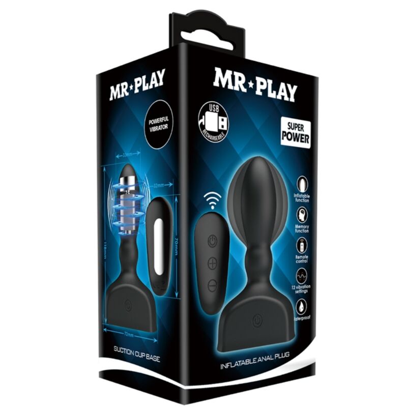 MR PLAY - BLACK INFLATABLE ANAL PLUG REMOTE CONTROL - NOCTURNA DESIRES