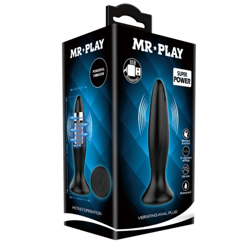 MR PLAY - RECHARGEABLE BLACK VIBRATOR ANAL PLUG - NOCTURNA DESIRES