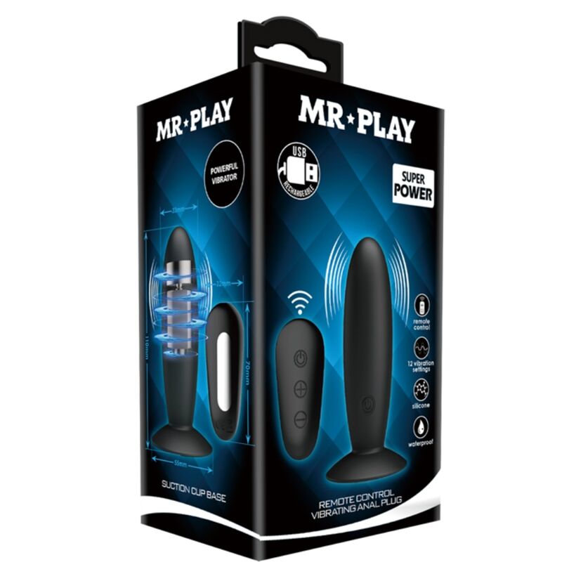 MR PLAY - ANAL PLUG WITH VIBRATION BLACK REMOTE CONTROL - NOCTURNA DESIRES