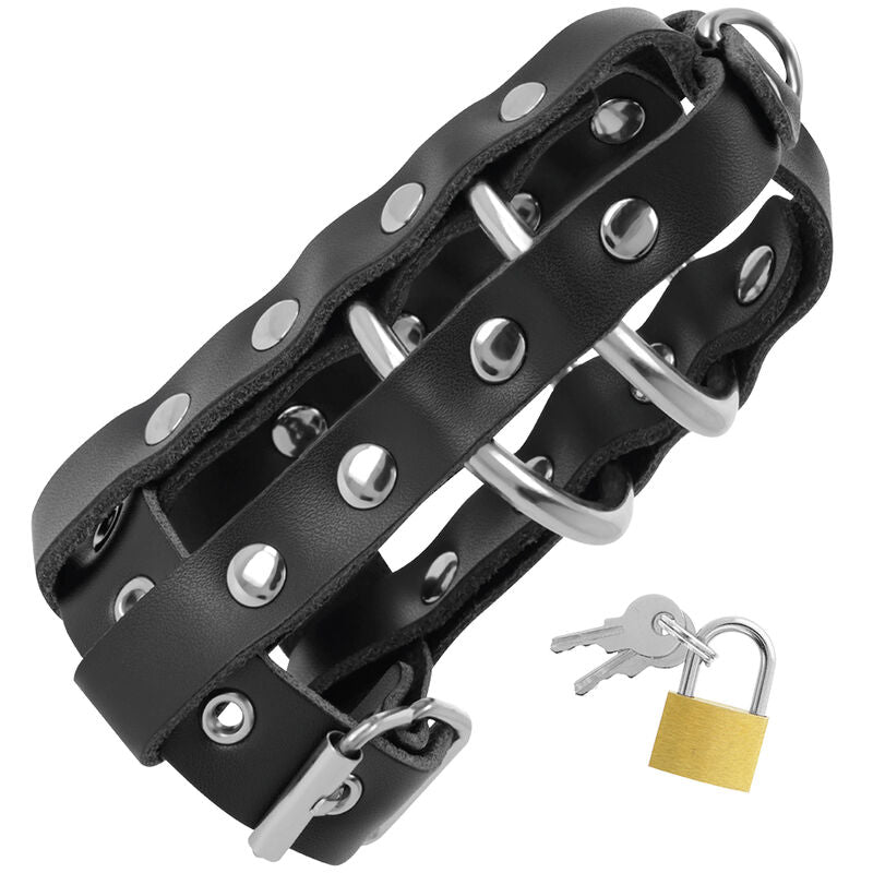 DARKNESS - LEATHER CHASTITY CAGE WITH LOCK - NOCTURNA DESIRES