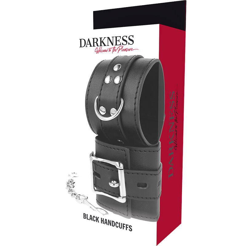 DARKNESS - BLACK LEATHER HANDCUFFS - NOCTURNA DESIRES