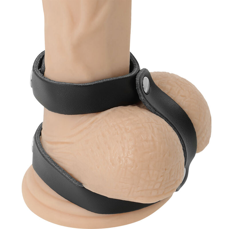 DARKNESS - LEATHER ADJUSTABLE PENIS AND TESTICLE RING - NOCTURNA DESIRES