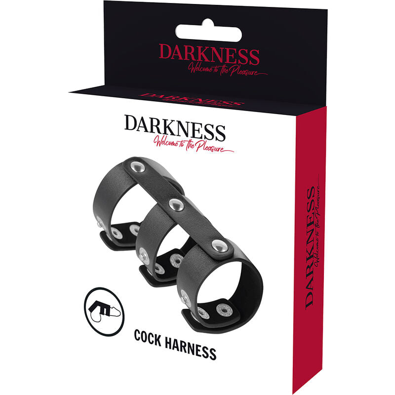 DARKNESS - ADJUSTABLE LEATHER DOUBLE PENIS AND TESTICLE RING - NOCTURNA DESIRES