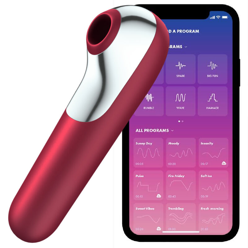 SATISFYER - DUAL LOVE VIBRATOR AND SUCTIONER WITH PULSED AIR RED - NOCTURNA DESIRES