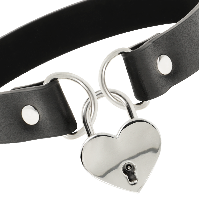 COQUETTE CHIC DESIRE - VEGAN LEATHER NECKLACE WITH HEART ACCESSORY WITH KEY - NOCTURNA DESIRES