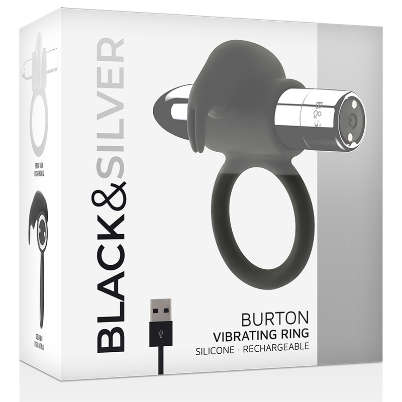 BLACK&SILVER - BURTON RECHARGEABLE RING 10 VIBRATION MODES - NOCTURNA DESIRES