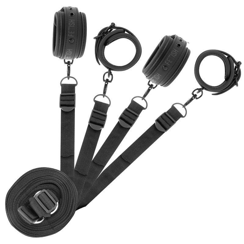 FETISH SUBMISSIVE - SET OF HANDCUFFS AND TIES WITH NOPRENE LINING FETISH SUBMISSIVE BONDAGE NOCTURNA DESIRES
