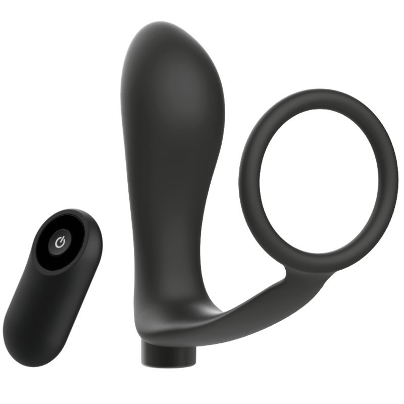 ADDICTED TOYS - PENIS RING WITH REMOTE CONTROL ANAL PLUG BLACK RECHARGEABLE - NOCTURNA DESIRES