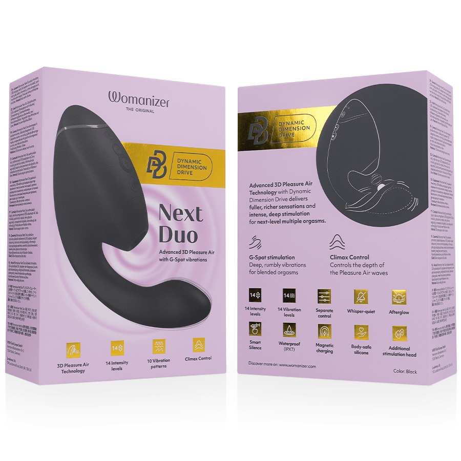 WOMANIZER - DUO NEXT DUAL CLITORAL & G - SPOT STIMULATOR BLACK - NOCTURNA DESIRES