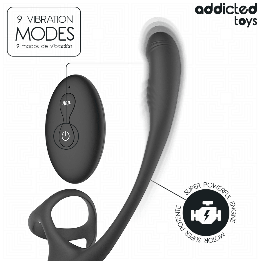 ADDICTED TOYS - ANAL PLUG WITH VIBRATION AND 360º WAVING AND TESTICLE STIMULATOR - NOCTURNA DESIRES