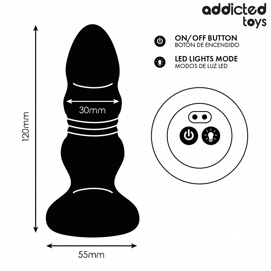 ADDICTED TOYS - ROTATING VIBRATING ANAL PLUG, LED LIGHT REMOTE CONTROL - NOCTURNA DESIRES