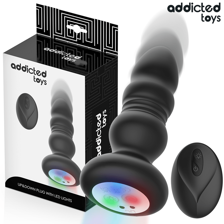 ADDICTED TOYS - ROTATING VIBRATING ANAL PLUG, LED LIGHT REMOTE CONTROL - NOCTURNA DESIRES
