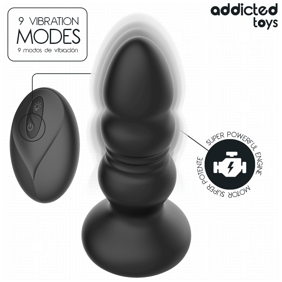 ADDICTED TOYS - ROTATING VIBRATING ANAL PLUG, LED LIGHT REMOTE CONTROL - NOCTURNA DESIRES