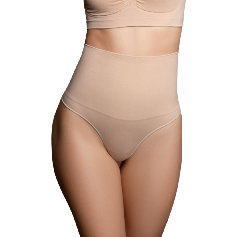 BYE-BRA - THONG STYLE SEAMLESS GIRDLE BEIGE SIZE XL - NOCTURNA DESIRES