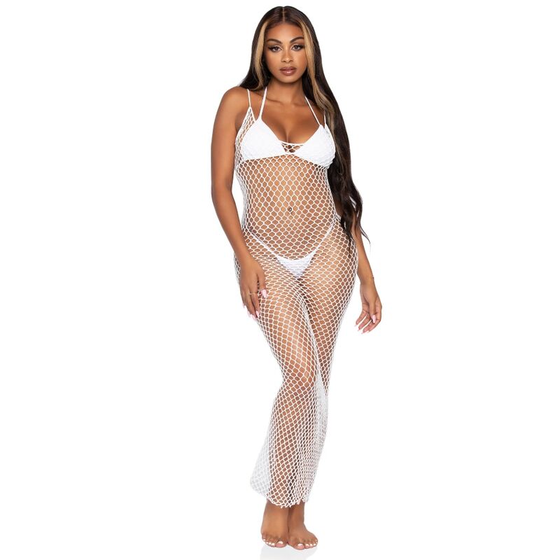 LEG AVENUE - WOVEN TWIST NET MAXI DRESS ONE SIZE WHITE - NOCTURNA DESIRES