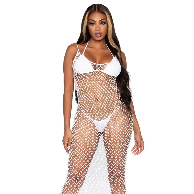 LEG AVENUE - WOVEN TWIST NET MAXI DRESS ONE SIZE WHITE - NOCTURNA DESIRES