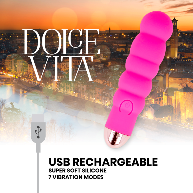DOLCE VITA - RECHARGEABLE VIBRATOR SIX PINK 7 SPEEDS - NOCTURNA DESIRES