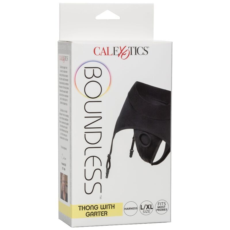 CALEXOTICS - BOUNDLESS THONG WITH GARTER L/XL - NOCTURNA DESIRES