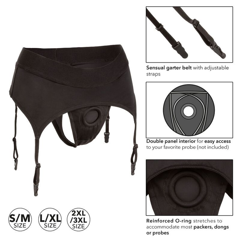 CALEXOTICS - BOUNDLESS THONG WITH GARTER L/XL - NOCTURNA DESIRES