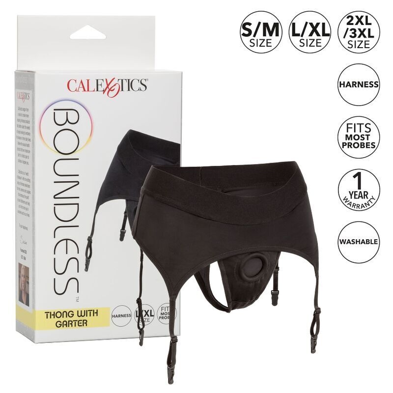 CALEXOTICS - BOUNDLESS THONG WITH GARTER S/M - NOCTURNA DESIRES