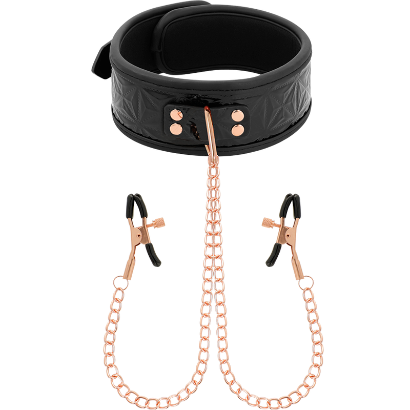 BEGME - BLACK EDITION COLLAR WITH NIPPLE CLAMPS WITH NEOPRENE LINING - NOCTURNA DESIRES