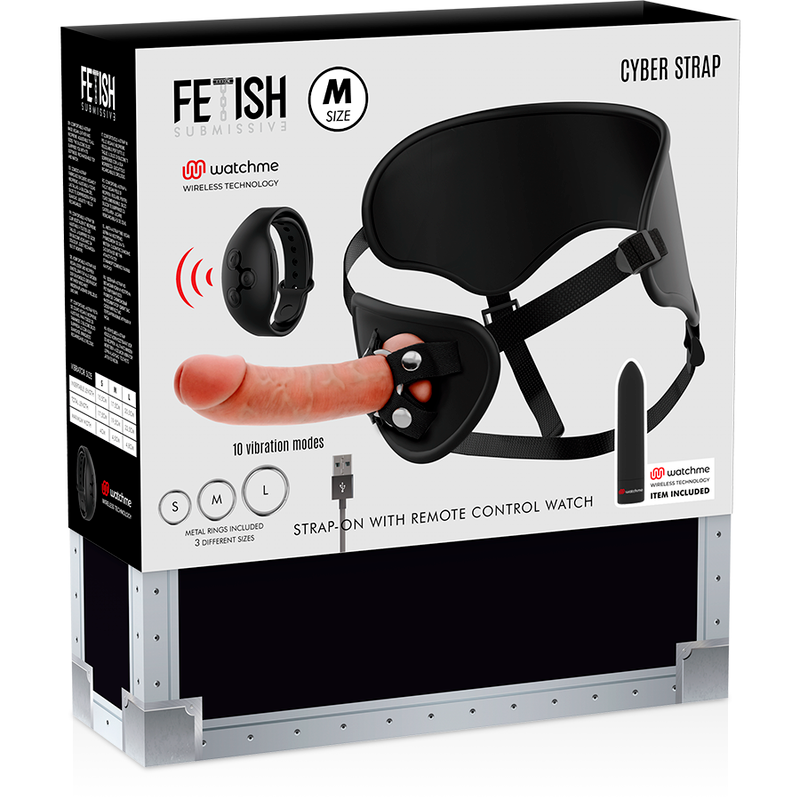 FETISH SUBMISSIVE CYBER STRAP - HARNESS WITH DILDO AND BULLET REMOTE CONTROL WATCHME M TECHNOLOGY - NOCTURNA DESIRES