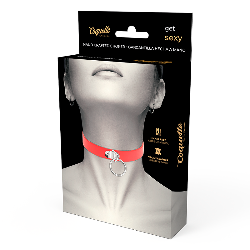 COQUETTE CHIC DESIRE - RED VEGAN LEATHER NECKLACE WOMAN FETISH ACCESSORY - NOCTURNA DESIRES