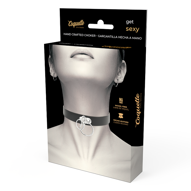 COQUETTE CHIC DESIRE - DOUBLE RING VEGAN LEATHER CHOKER - NOCTURNA DESIRES