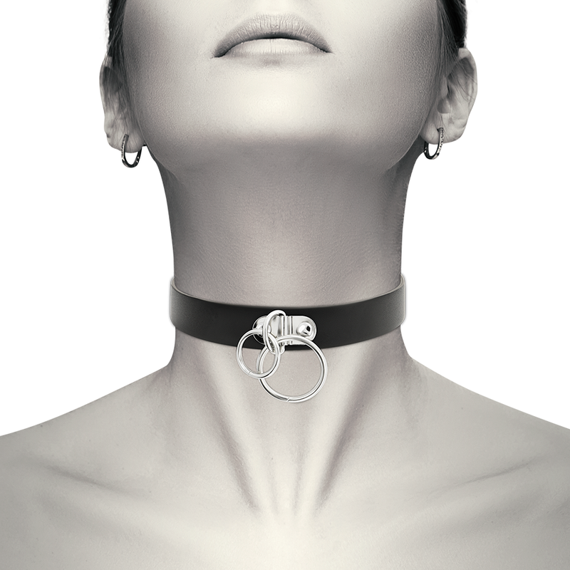 COQUETTE CHIC DESIRE - DOUBLE RING VEGAN LEATHER CHOKER - NOCTURNA DESIRES