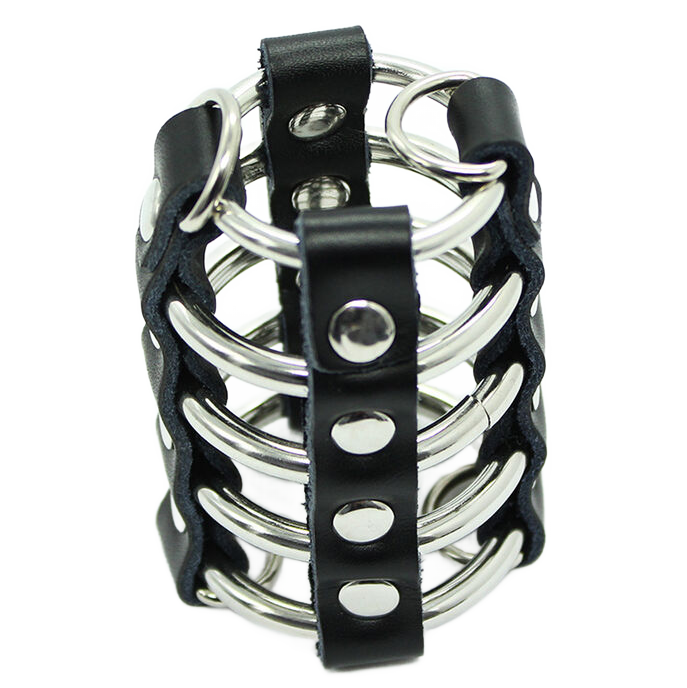 OHMAMA FETISH - PENIS CAGE WITH METAL RINGS AND LEATHER STRAPS - NOCTURNA DESIRES
