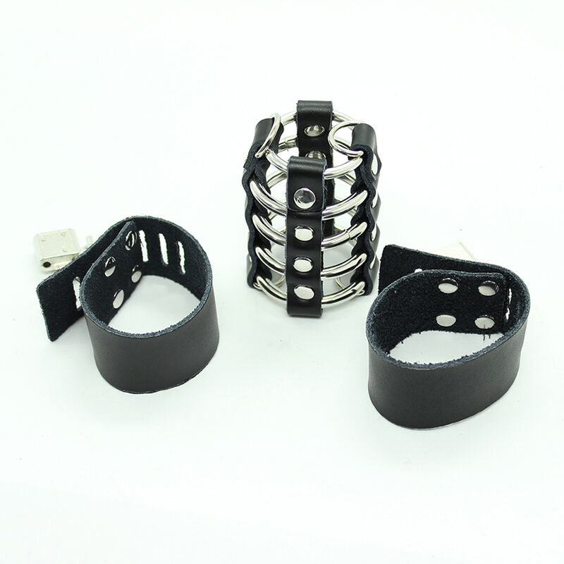 OHMAMA FETISH - PENIS CAGE WITH METAL RINGS AND LEATHER STRAPS - NOCTURNA DESIRES