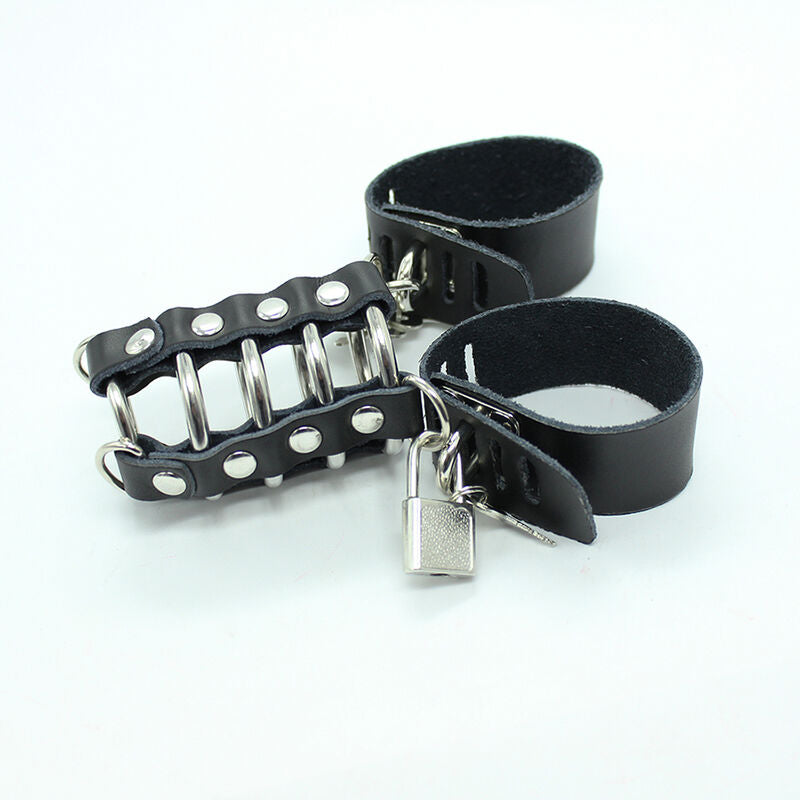 OHMAMA FETISH - PENIS CAGE WITH METAL RINGS AND LEATHER STRAPS - NOCTURNA DESIRES