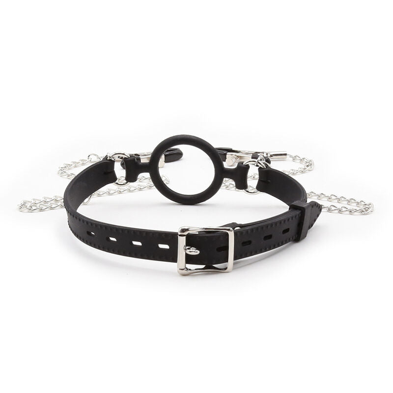 OHMAMA FETISH - RING GAG WITH CHAINS AND NIPPLE CLAMPS - NOCTURNA DESIRES