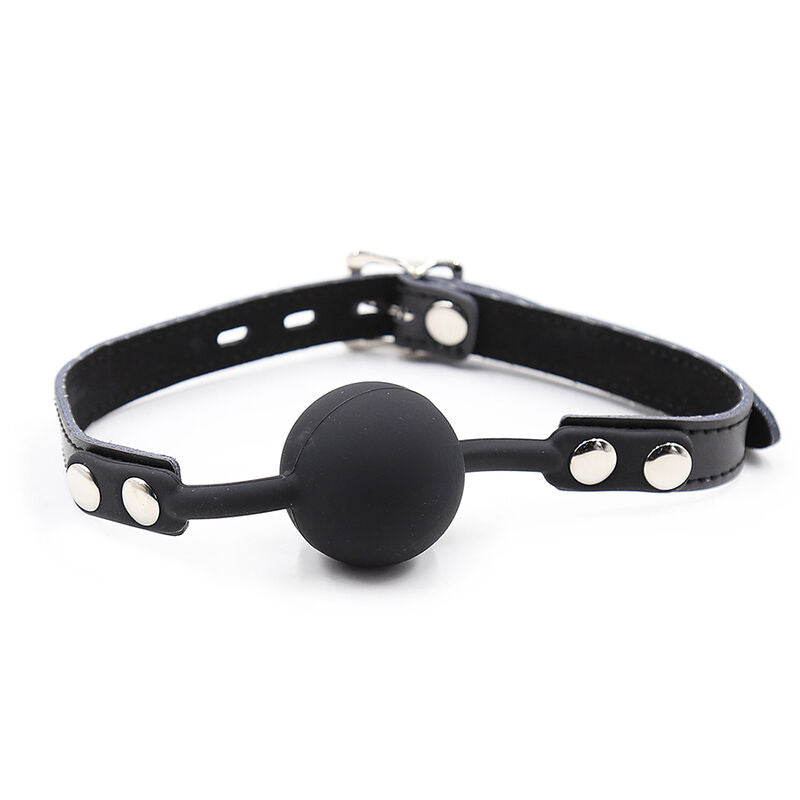 OHMAMA FETISH - SILICONE BALL GAG WITH LEATHER BELT (PADLOCK INCLUDED) - NOCTURNA DESIRES