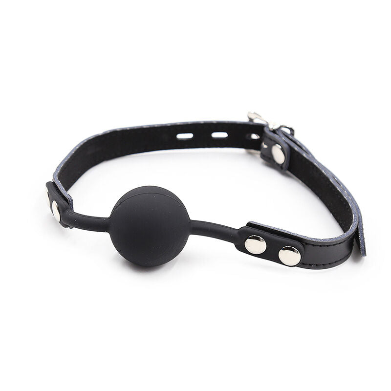 OHMAMA FETISH - SILICONE BALL GAG WITH LEATHER BELT (PADLOCK INCLUDED) - NOCTURNA DESIRES