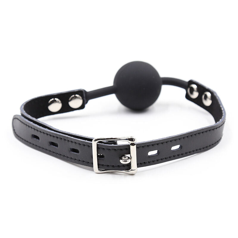 OHMAMA FETISH - SILICONE BALL GAG WITH LEATHER BELT (PADLOCK INCLUDED) - NOCTURNA DESIRES