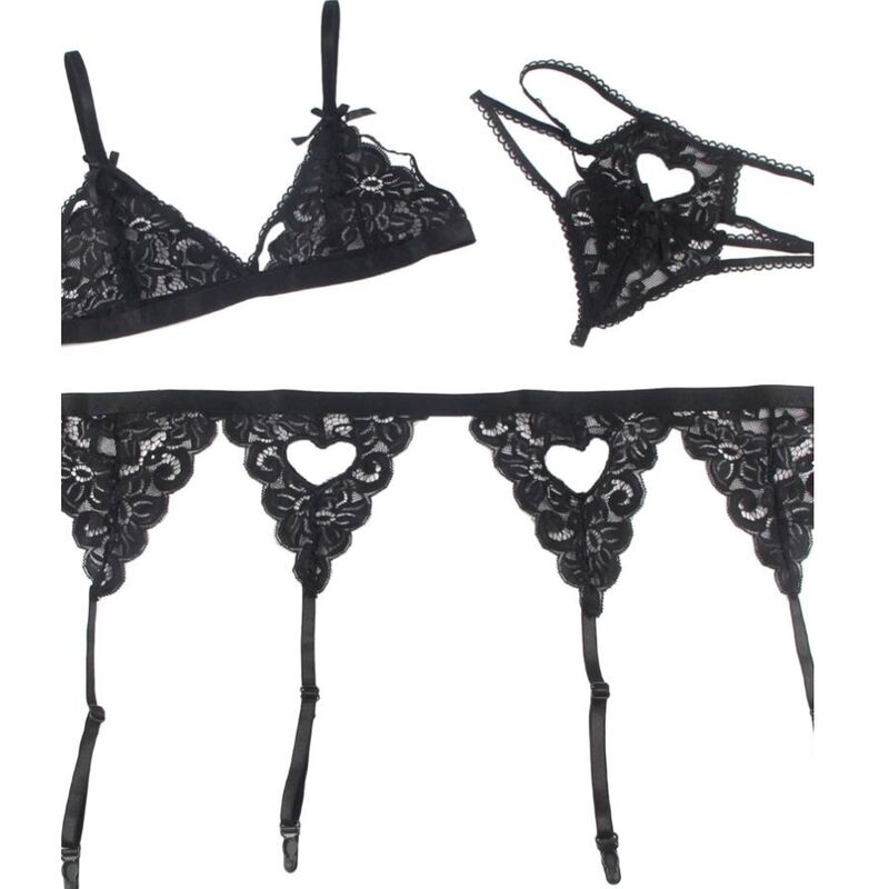 SUBBLIME - SET THREE PIECES SET BRA+ GARTER BELT + THONG L/XL - NOCTURNA DESIRES