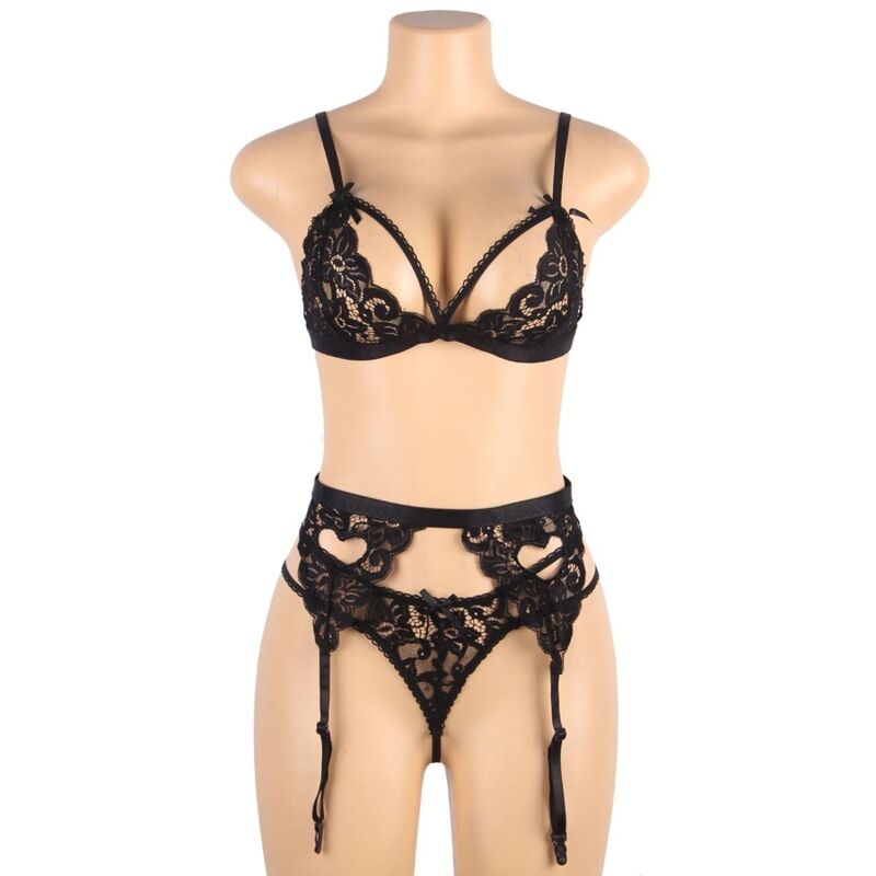 SUBBLIME - SET THREE PIECES SET BRA+ GARTER BELT + THONG L/XL - NOCTURNA DESIRES