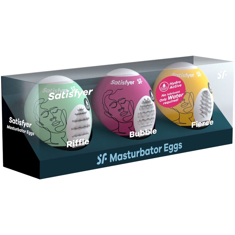 SATISFYER - 3 MASTURBATOR EGGS RIFFLE, BUBBLE & FIERCE - NOCTURNA DESIRES