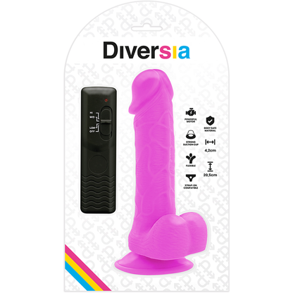 DIVERSIA - FLEXIBLE VIBRATING DILDO PURPLE 20.5 CM -O- 4.2 CM - NOCTURNA DESIRES