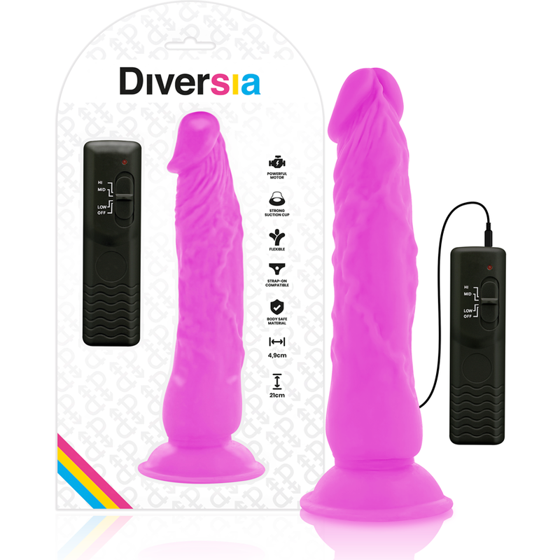 DIVERSIA - FLEXIBLE VIBRATING DILDO PURPLE 21 CM -O- 4.9 CM - NOCTURNA DESIRES