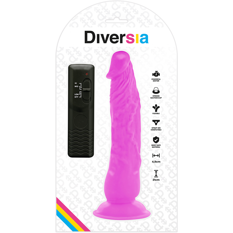 DIVERSIA - FLEXIBLE VIBRATING DILDO PURPLE 21 CM -O- 4.9 CM - NOCTURNA DESIRES