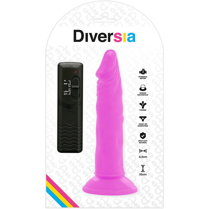 DIVERSIA - FLEXIBLE VIBRATING DILDO PURPLE 23 CM -O- 4.3 CM - NOCTURNA DESIRES