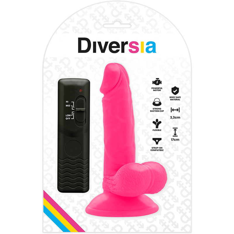 DIVERSIA - FLEXIBLE VIBRATING DILDO PINK 17 CM -O- 3.3 CM - NOCTURNA DESIRES