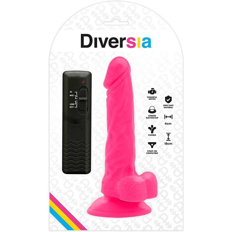 DIVERSIA - FLEXIBLE VIBRATING DILDO PINK 18 CM -O- 4 CM - NOCTURNA DESIRES