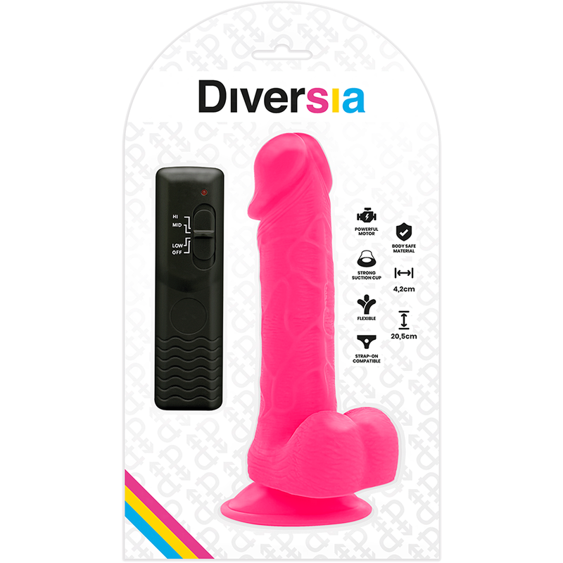 DIVERSIA - FLEXIBLE VIBRATING DILDO PINK 20.5 CM -O- 4.2 CM - NOCTURNA DESIRES