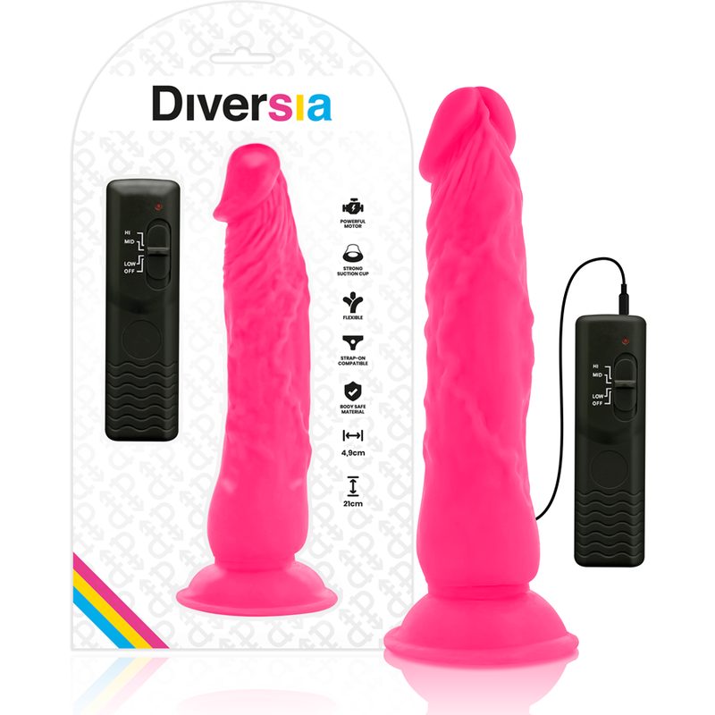 DIVERSIA - FLEXIBLE VIBRATING DILDO PINK 21 CM -O- 4.9 CM - NOCTURNA DESIRES