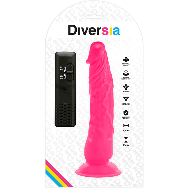 DIVERSIA - FLEXIBLE VIBRATING DILDO PINK 21 CM -O- 4.9 CM - NOCTURNA DESIRES