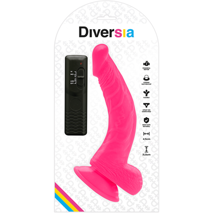 DIVERSIA - FLEXIBLE VIBRATING DILDO PINK 21.5 CM -O- 4.5 CM - NOCTURNA DESIRES