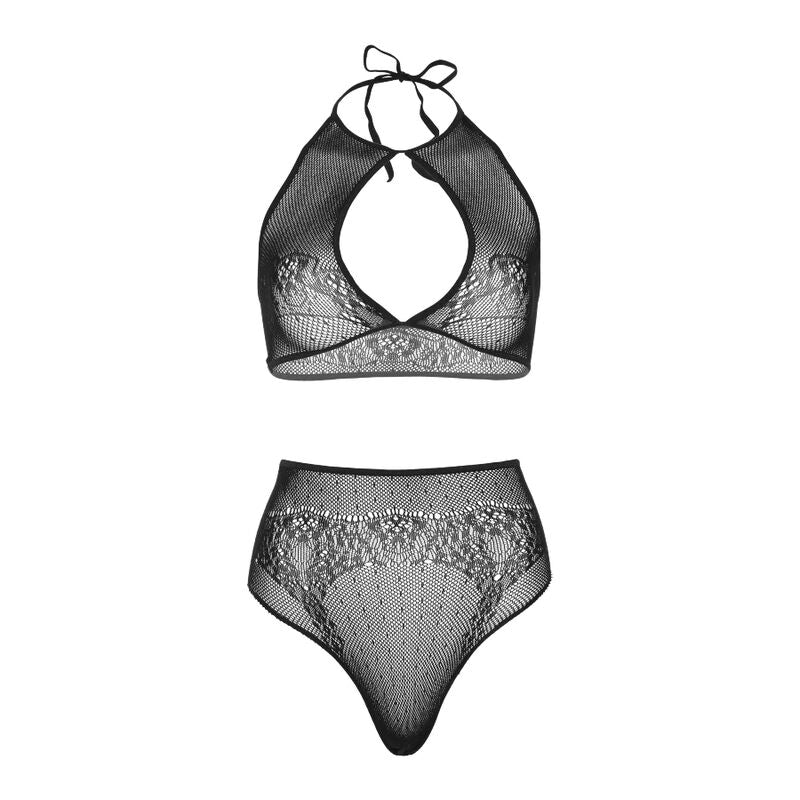 LEG AVENUE - TWO PIECES SET HALTER CROP TOP & THONG PANTY PANTY ONE SIZE - NOCTURNA DESIRES